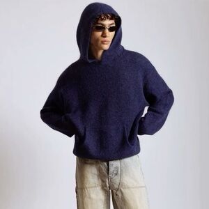 No Maintenance Merino Wool Blend Hoodie In Blue Size Medium